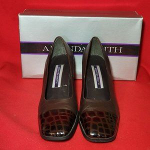 Amanda Smith Natasha Womens Shoes Leather Faux Crocodile Print Square Toe Heels